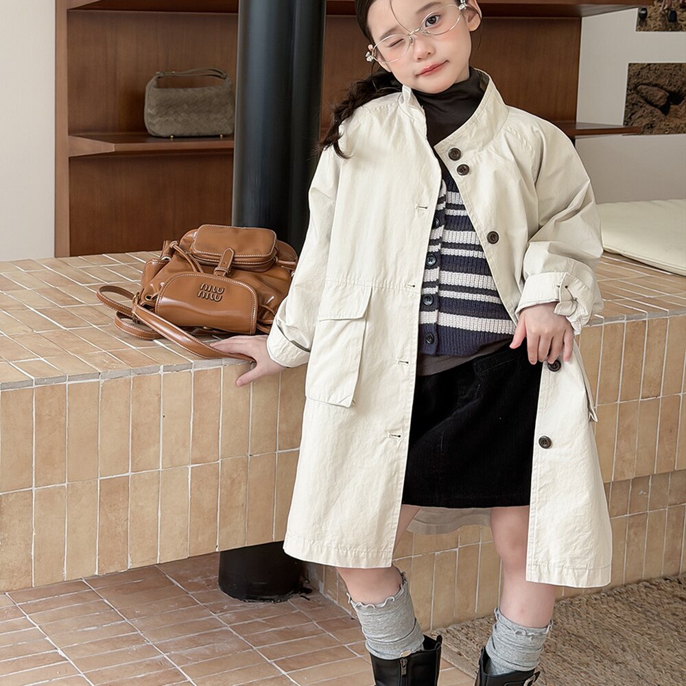 キッズ ジュニア スタンドカラー ルーズ ロング トレンチコート【mh0014433】