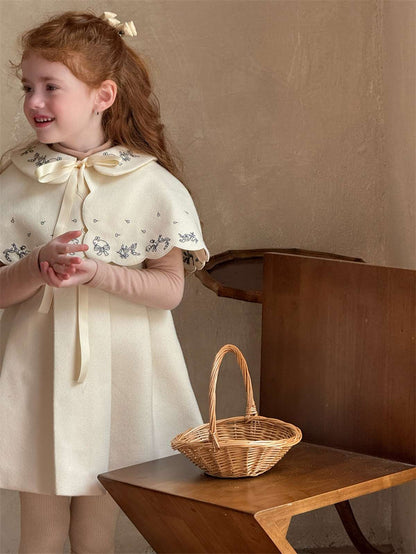 Ribbon embroidered cape + box pleated dress set (2-piece set) [mh0011452]