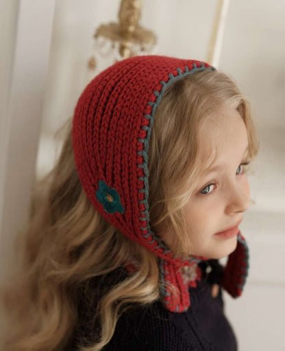 Knit hat/headband with flower crochet embroidery, perfect for warmth and protection for babies and kids [mh0011553]