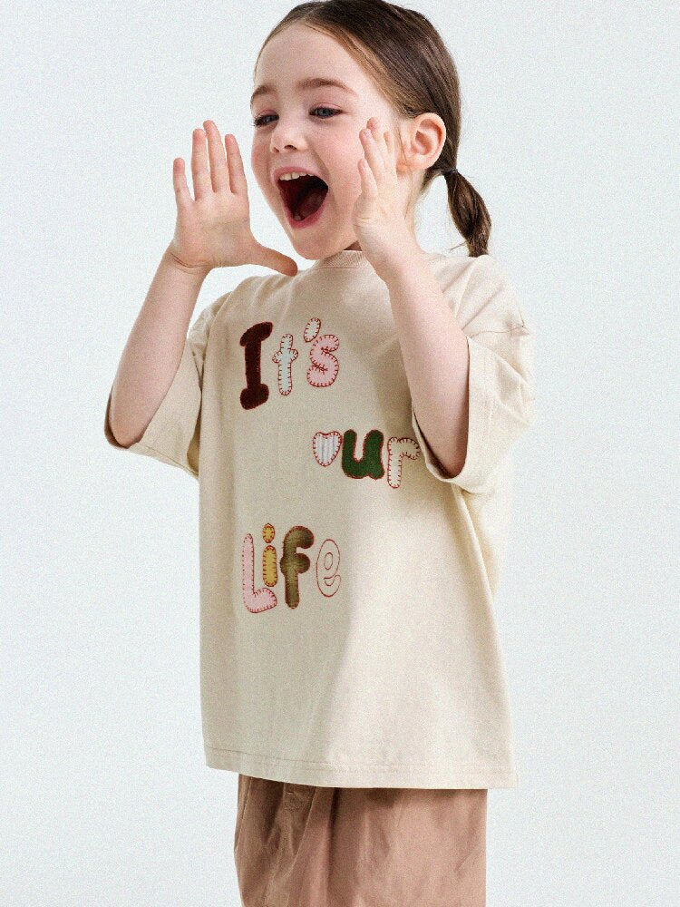 Camiseta de Manga Corta con Letras Aplicadas 【mh0013192】