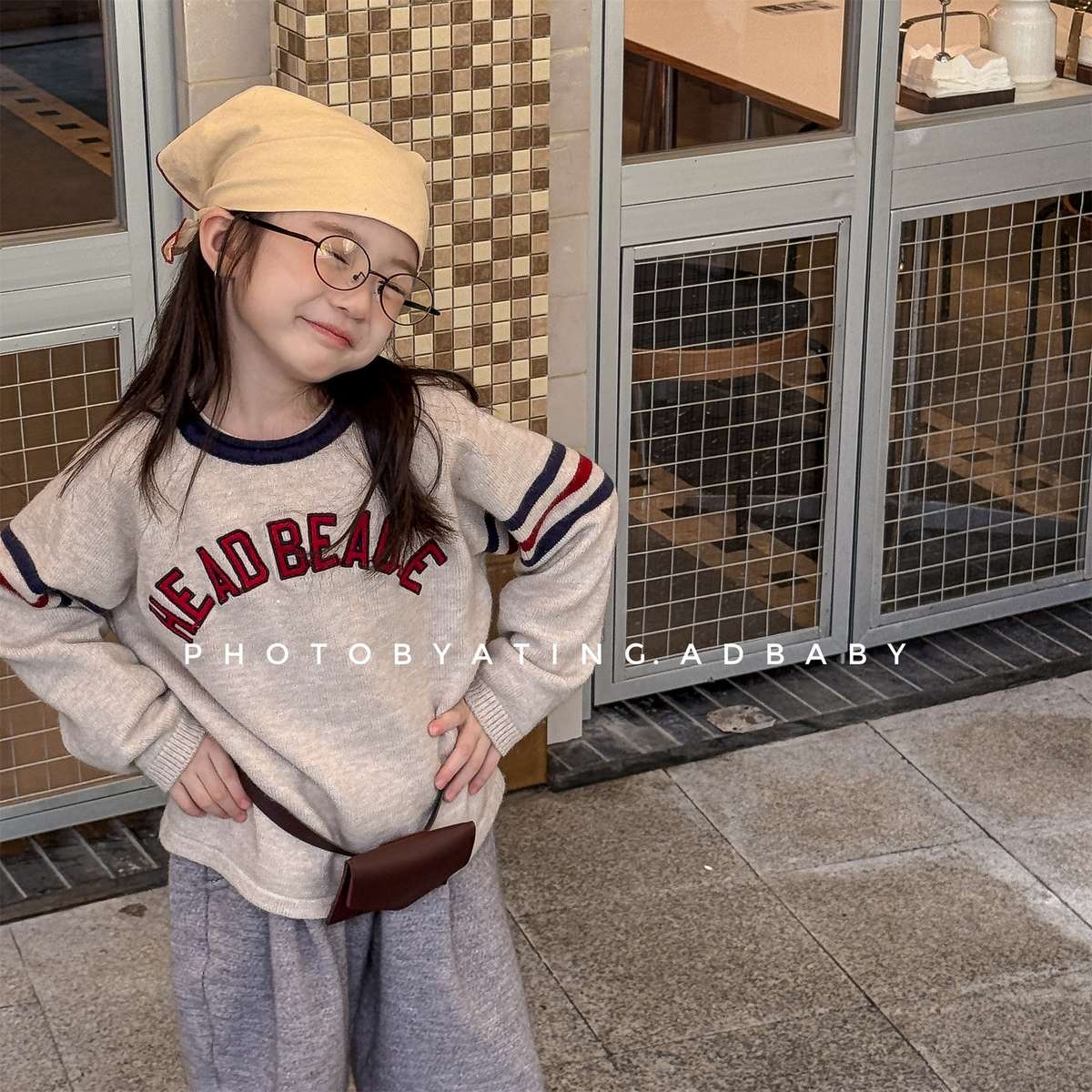 -長袖セーター ニット素材 ラグラン袖 刺繡ロゴ トップス【mh0011422】 - mamahalo shop - ニット・セーター -  べビー服 - 子供服 - 男の子 - 女の子