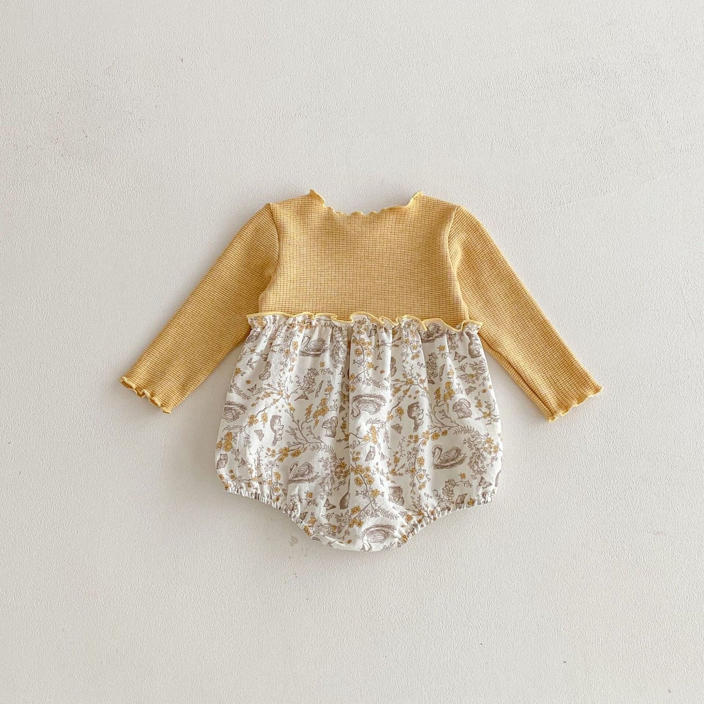 Ribbed Floral Animal Jumpsuit 花柄 リブ 切り替え ロンパース【mh0012100】