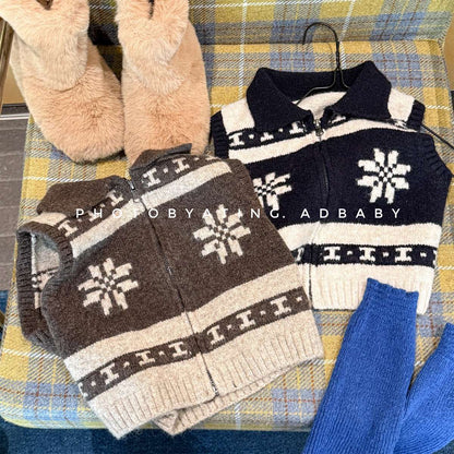 ニットベスト ジップアップ ノルディック柄 ノースリーブ トップス【mh0011429】