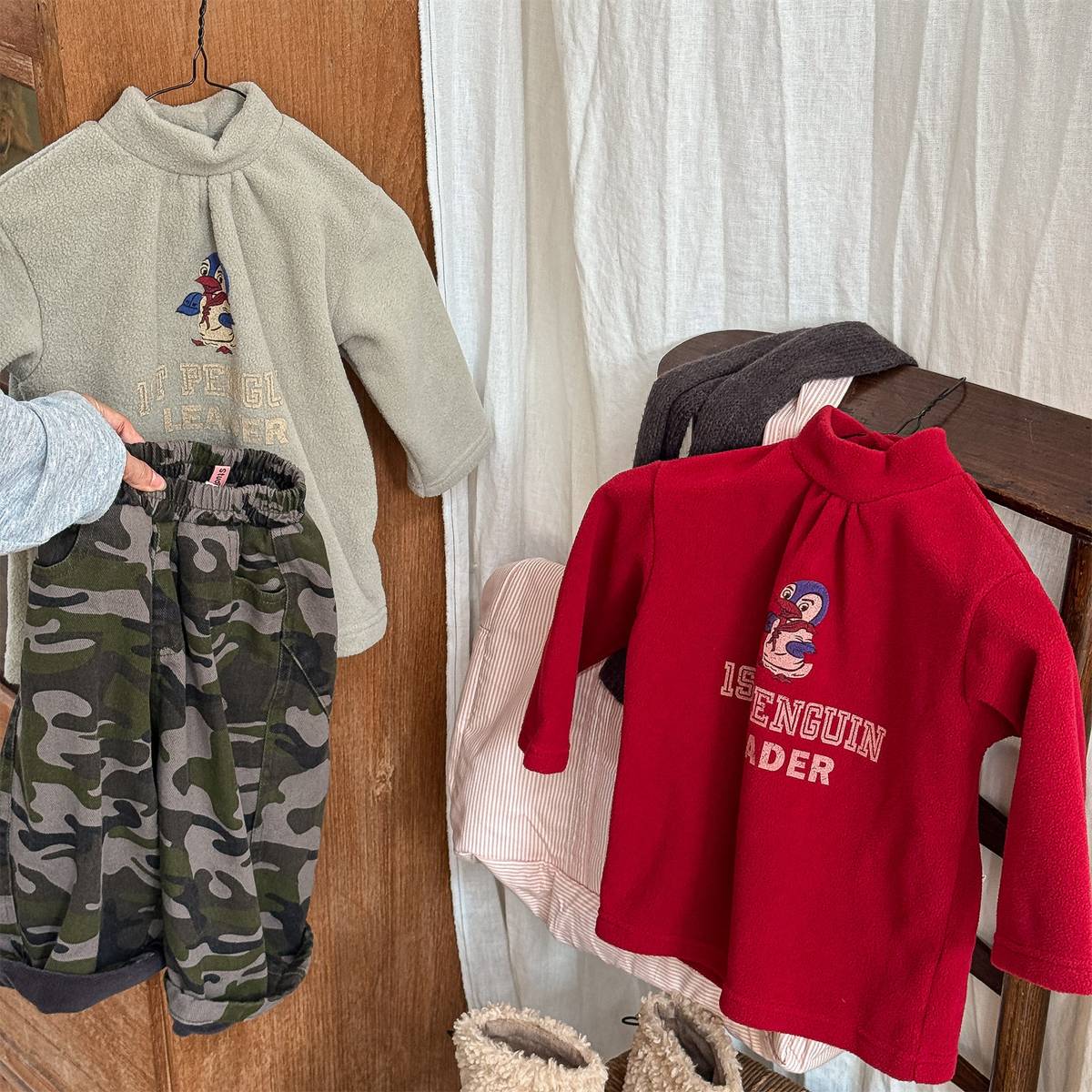 -長袖Tシャツ フリース素材 ハイネック ペンギン刺繍 プルオーバー【mh0011407】 - mamahalo shop - 長袖Tシャツ -  べビー服 - 子供服 - 男の子 - 女の子