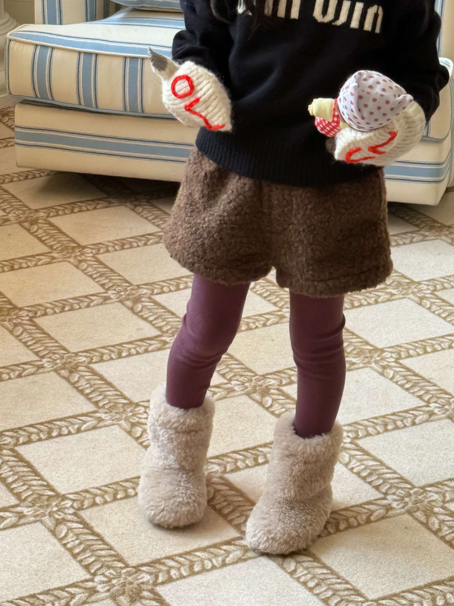 もこもこボアショートパンツ 裏地付き 秋冬 防寒 ボアパンツ【mh0011453】