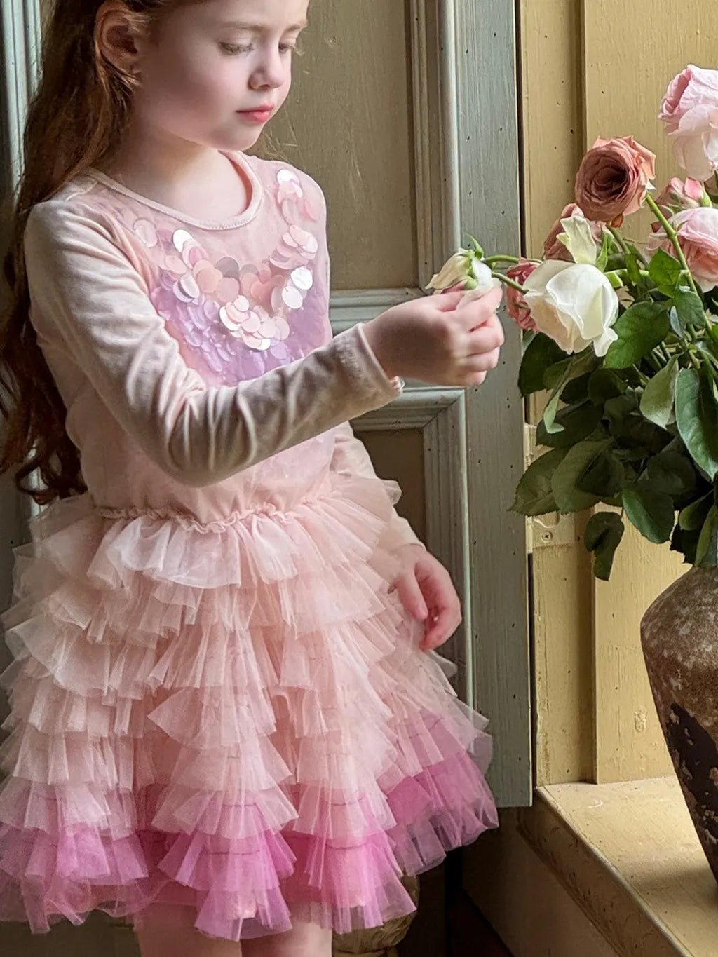 -スパンコールチュール長袖ドレスワンピース【mh0011216】 - mamahalo shop - 長袖ワンピース -  べビー服 - 子供服 - 男の子 - 女の子