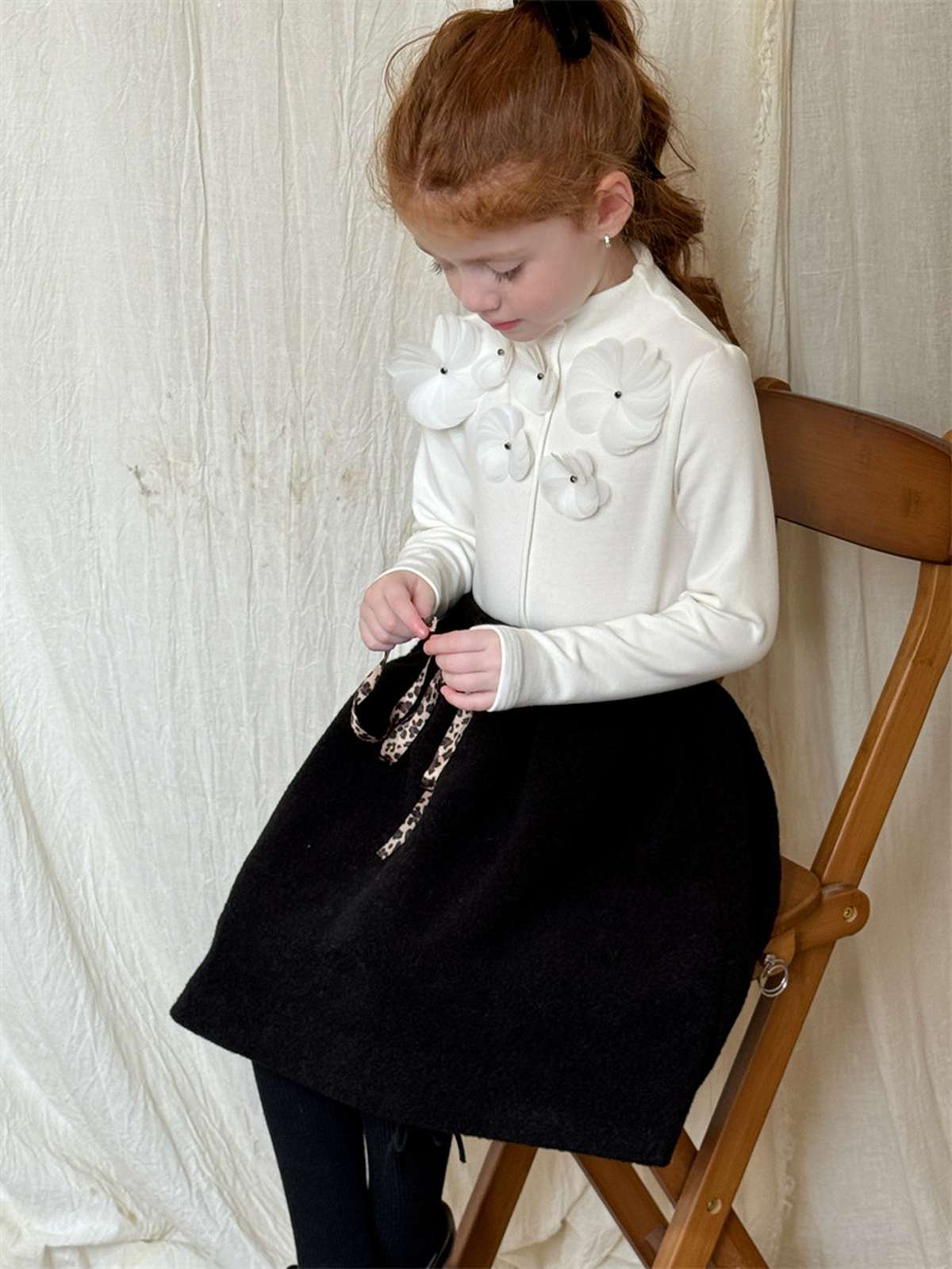 長袖Tシャツ 3Dフラワーモチーフ/Aラインフレアスカート【mh0011447】