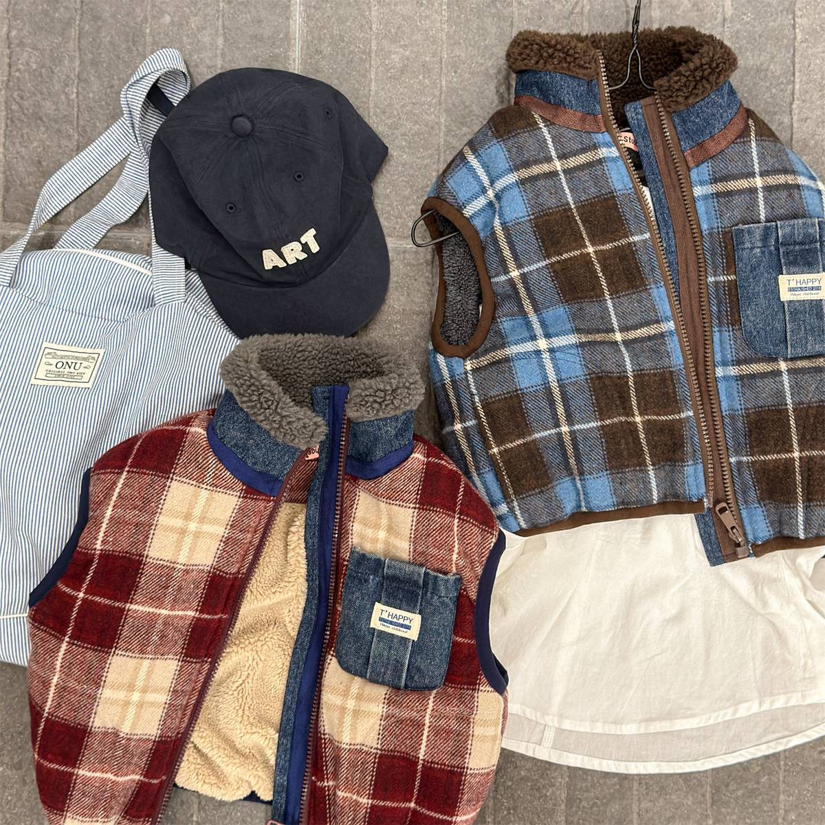 -チェック柄ベスト 裏ボア デニムポケット 中綿入り アウター【mh0011418】 - mamahalo shop - ベスト -  べビー服 - 子供服 - 男の子 - 女の子