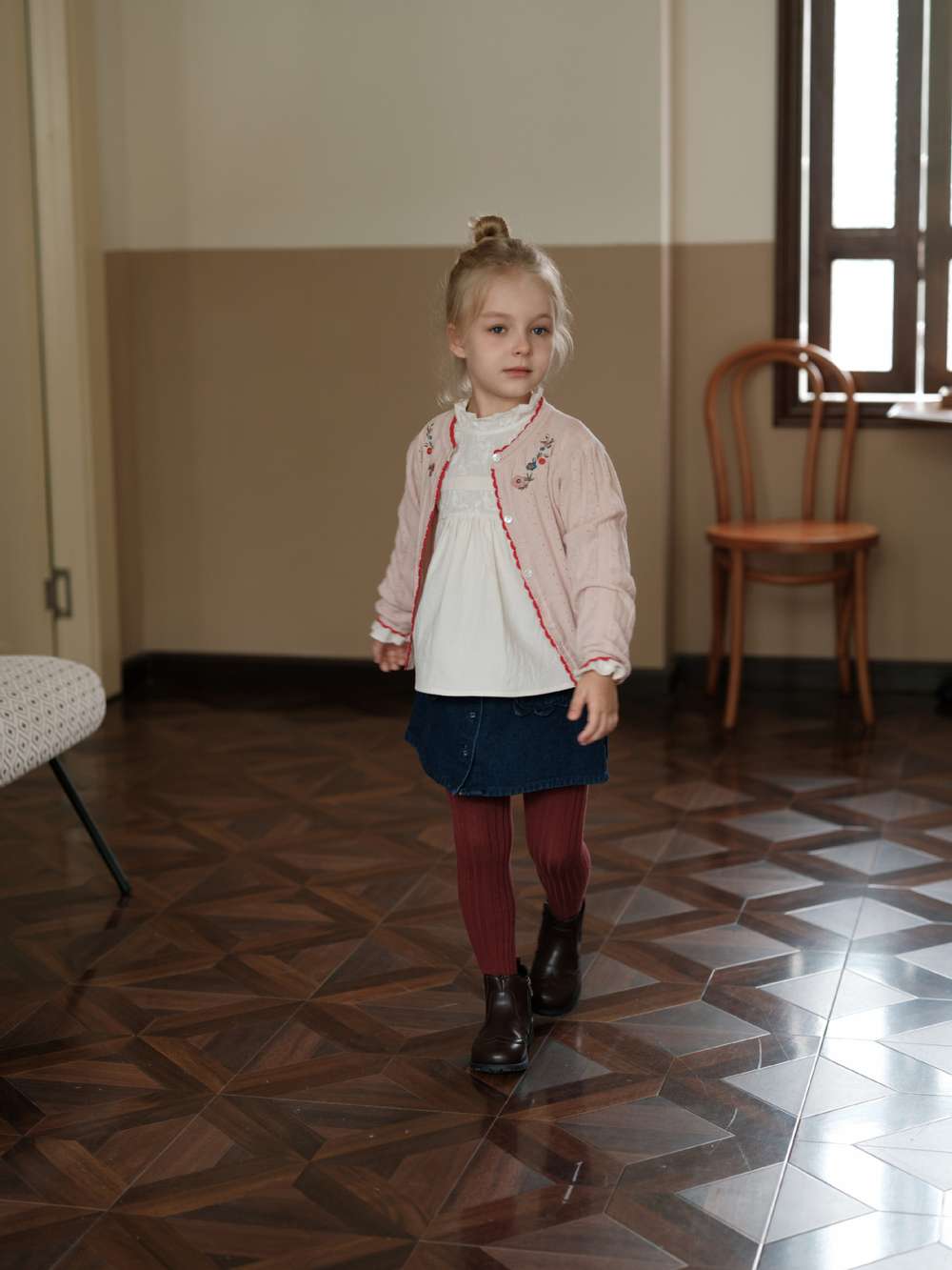 長袖カーディガン 刺繍 ピコレース パフスリーブ ニット【mh0011551】