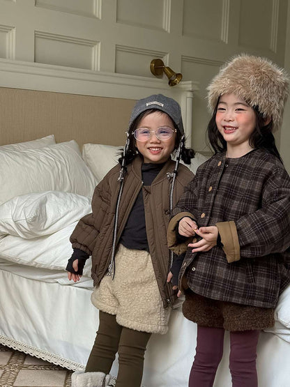 リバーシブルジャケット | 中綿入りウール混チェック柄 | バーン風アウター【mh0011468】