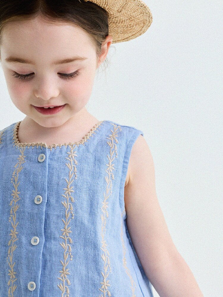 Embroidered Linen Vest and Pants Set ノースリーブ トップス ロングパンツ【mh0013182】