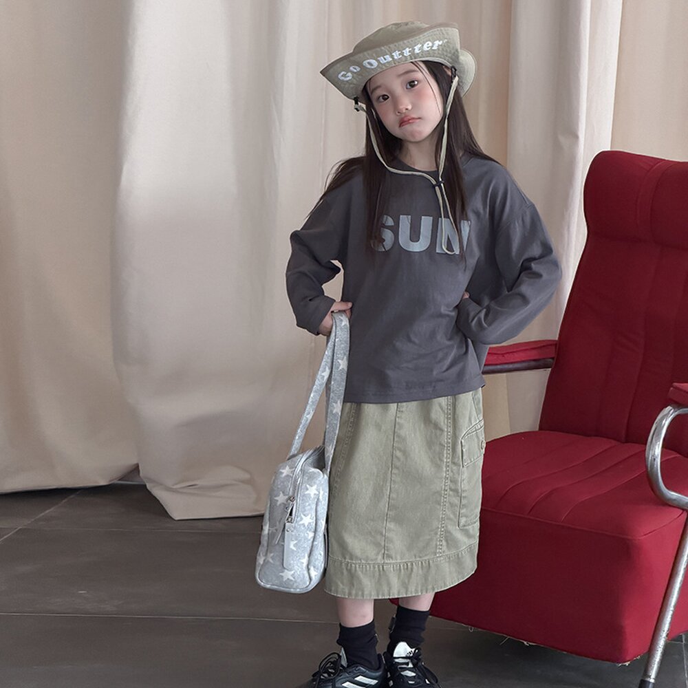 キッズ ジュニア 英字ロゴ プリント クルーネック 長袖Tシャツ【mh0014421】