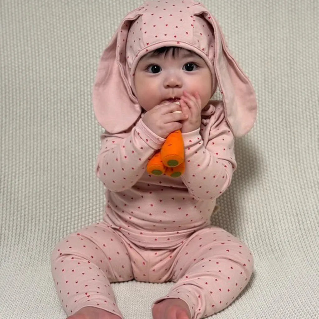 -ハートプリントトップス+レギンスセット うさ耳帽子 3点セット【mh0011177】 - mamahalo shop - 長袖セットアップ -  べビー服 - 子供服 - 男の子 - 女の子