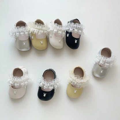 -うさぎ刺繍ストラップシューズ ハートモチーフ付きベビーシューズ【mh0011071】 - mamahalo shop - ベビー用靴 -  べビー服 - 子供服 - 男の子 - 女の子