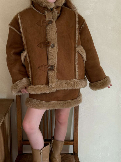 ムートン風ジャケット/ボアミニスカート トグルボタン【mh0011449】