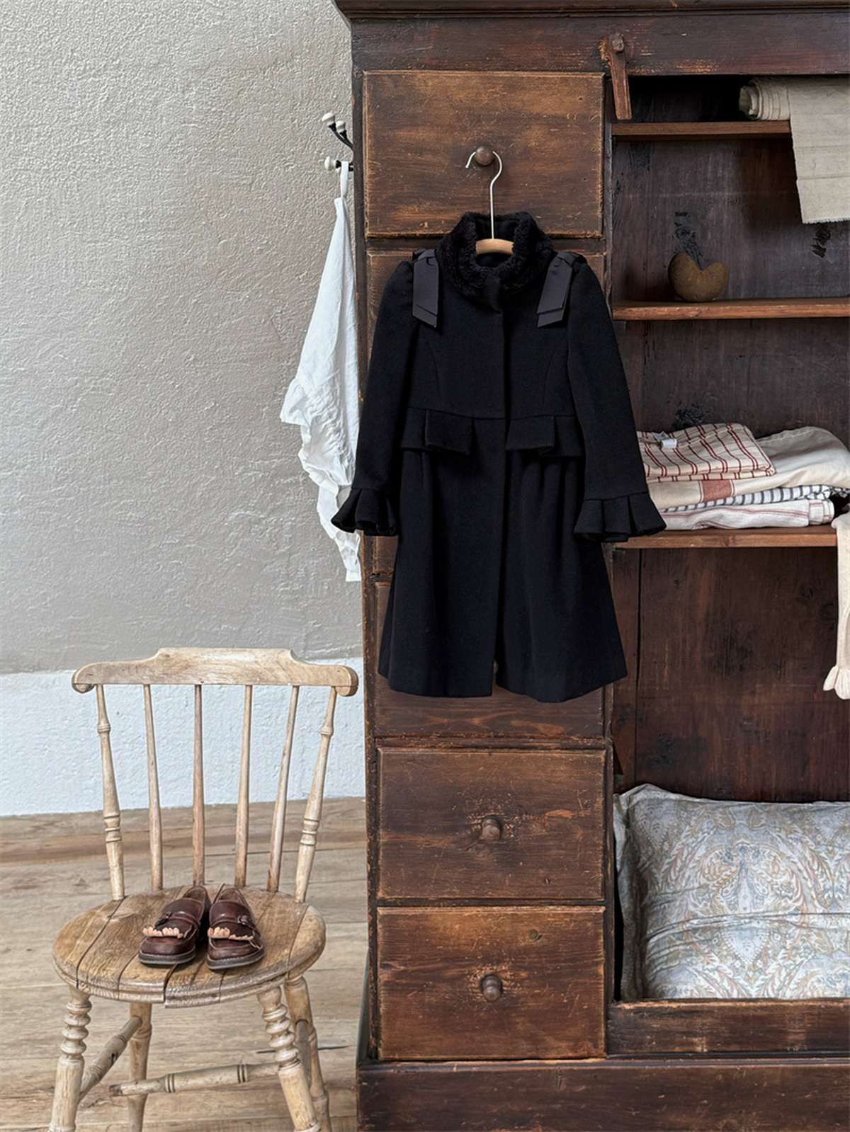 -ミドル丈コート ショルダーリボン フレアベルスリーブ プレッピーアウター【mh0011443】 - mamahalo shop - ロングコート -  べビー服 - 子供服 - 男の子 - 女の子