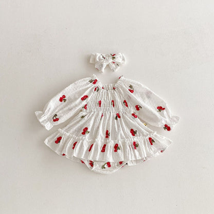 Cherry Print Skirt Jumpsuit チェリー柄 襟付き ロンパース【mh0012097】