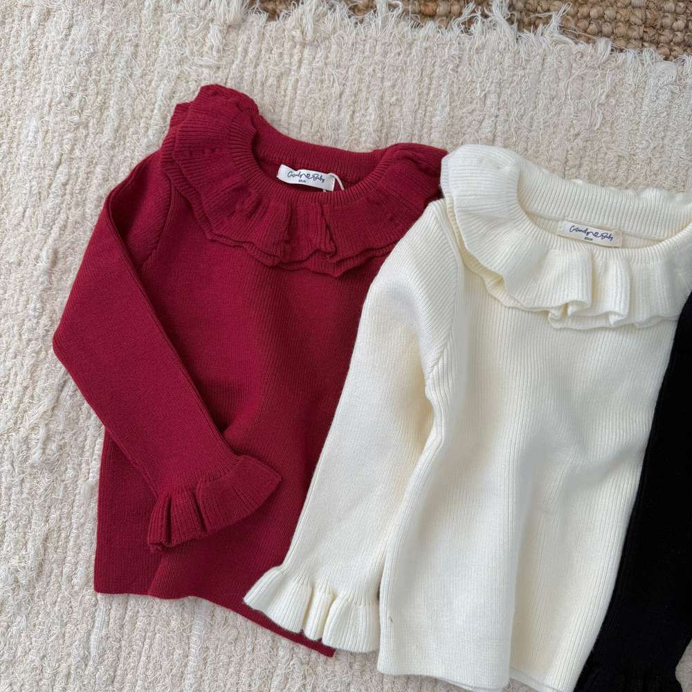 長袖フリルネックセーター ニット メロウフリル ラッフルカラー カットソー【mh0011518】