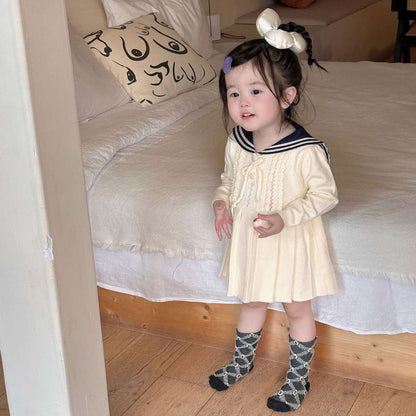 長袖ニットワンピース セーラー襟 プリーツスカート ベビー服【mh0011512】