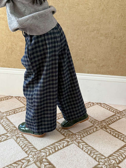 Long pants, brushed lining, check pattern, straight pants [mh0011463]