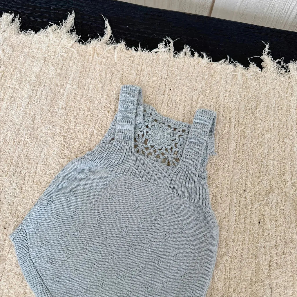 -透かし編みレースフラワーニットロンパース/ボンネット【mh0011143】 - mamahalo shop - ノースリーブロンパース -  べビー服 - 子供服 - 男の子 - 女の子