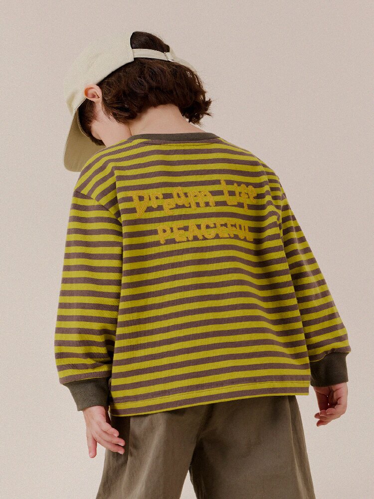 キッズ ジュニア ボーダー柄 チェーン刺繍 長袖Tシャツ【mh0014264】