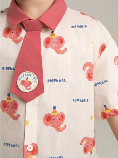 Elephant Whale Shirt ネクタイ付 アニマル 半袖シャツ【mh0012735】