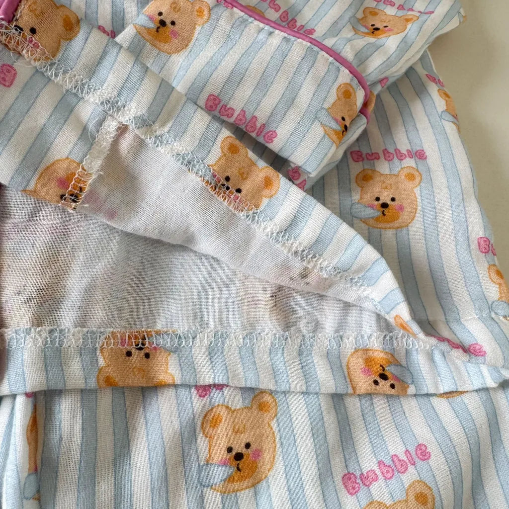 -ストライプくま/リボンプリント長袖パジャマセットアップ 2点セット【mh0011232】 - mamahalo shop - 長袖パジャマ -  べビー服 - 子供服 - 男の子 - 女の子