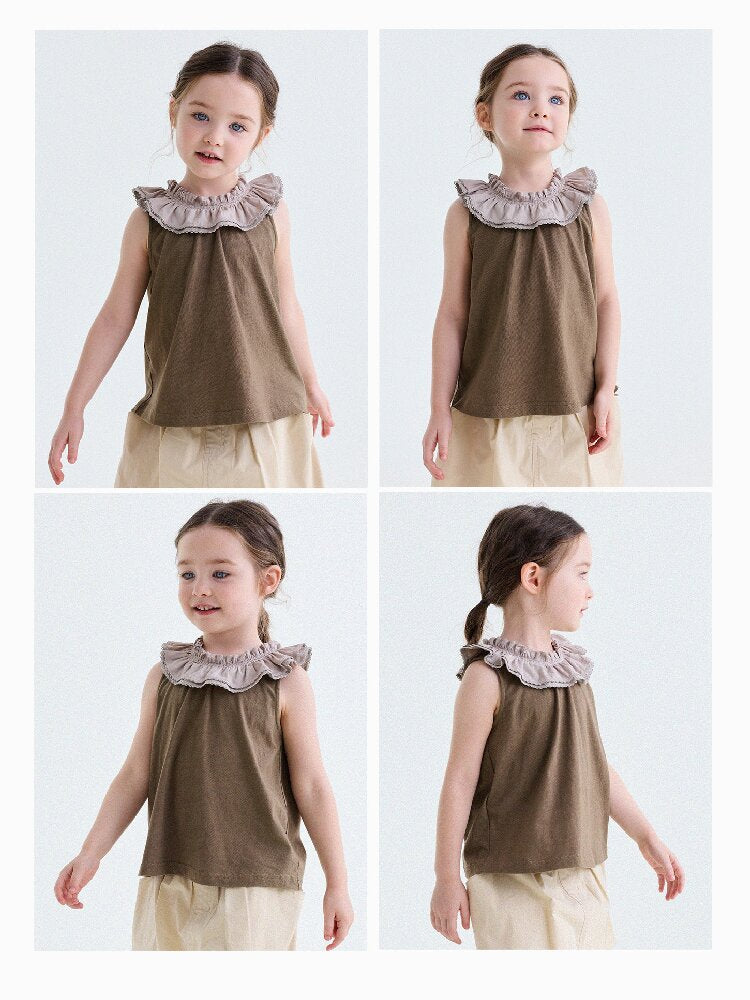Ruffle Collar Cotton Vest フリルカラー ノースリーブブラウス【mh0013202】