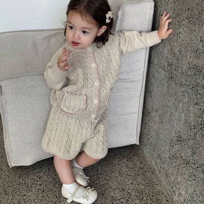 -ケーブルニットカーディガン+ショートパンツ 2点セット【mh0011169】 - mamahalo shop - 長袖セットアップ -  べビー服 - 子供服 - 男の子 - 女の子