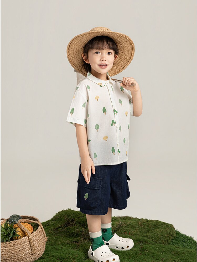 Little Forest Series リーフ柄 半袖シャツ Tシャツ デニム セットアップ【mh0012734】