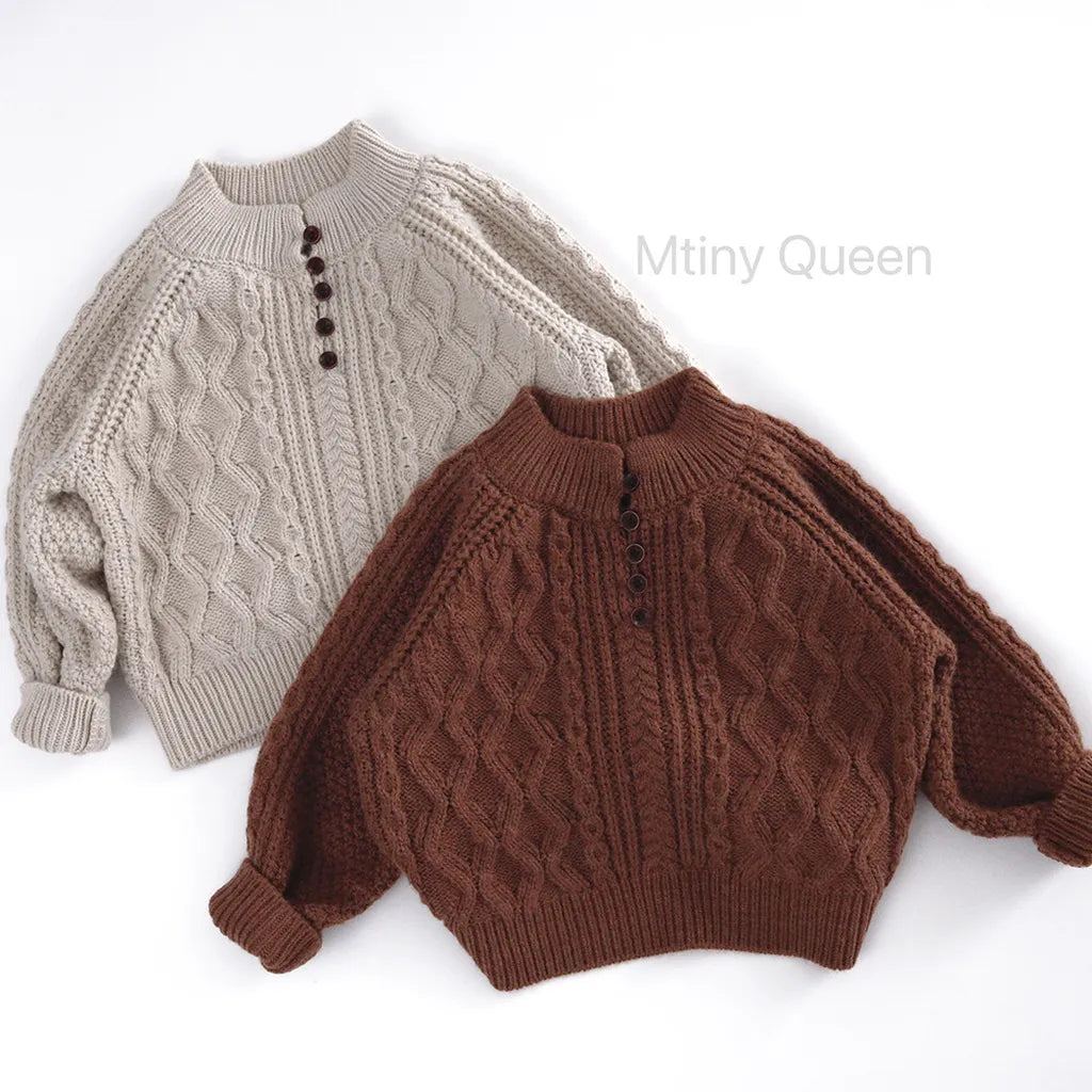 -ボタン付きケーブル編みニットセーター【mh0011087】 - mamahalo shop - ニット・セーター -  べビー服 - 子供服 - 男の子 - 女の子