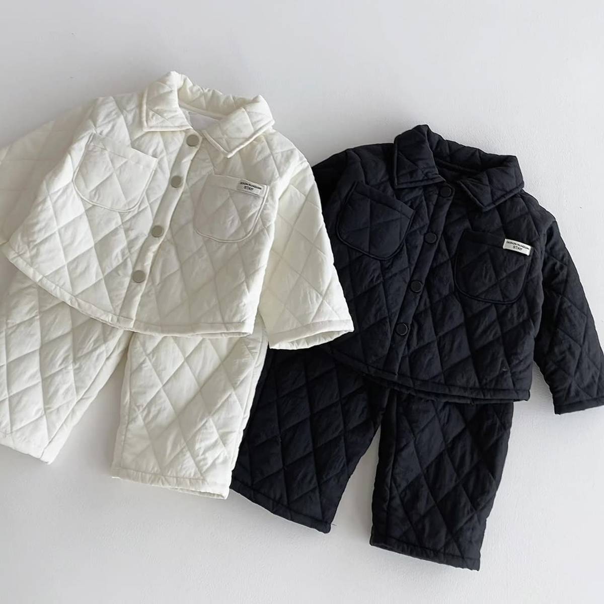 -長袖キルティングジャケット+パンツ セットアップ 2点セット 防寒 中綿ダイヤ柄【mh0011387】 - mamahalo shop - 長袖セットアップ -  べビー服 - 子供服 - 男の子 - 女の子