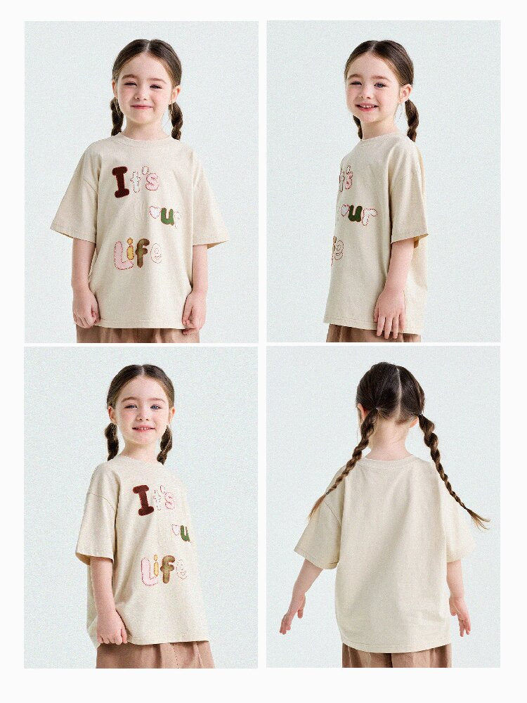 Camiseta de Manga Corta con Letras Aplicadas 【mh0013192】