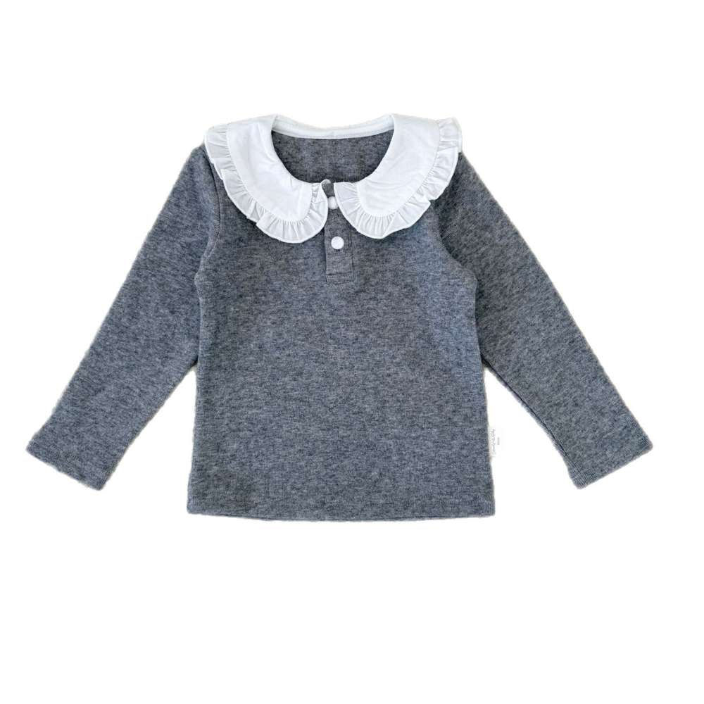 長袖Tシャツ フリル襟 フライス 裏起毛 リブTシャツ【mh0011508】