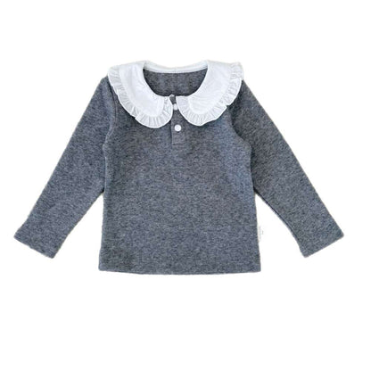 長袖Tシャツ フリル襟 フライス 裏起毛 リブTシャツ【mh0011508】