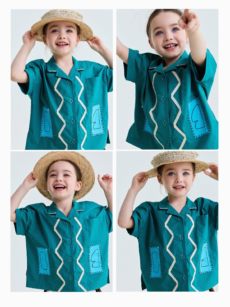 Retro Color-Blocking Short-Sleeved Cotton Shirt レトロ 半袖シャツ【mh0013207】