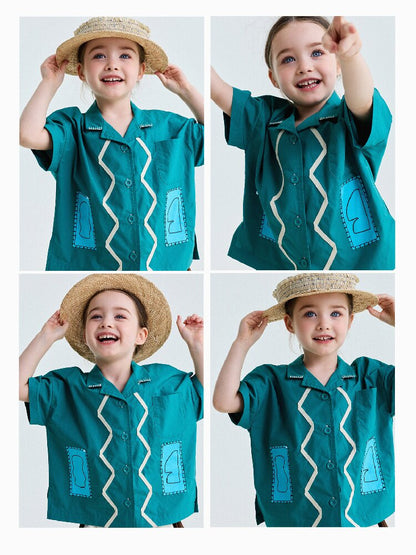 Retro Color-Blocking Short-Sleeved Cotton Shirt レトロ 半袖シャツ【mh0013207】