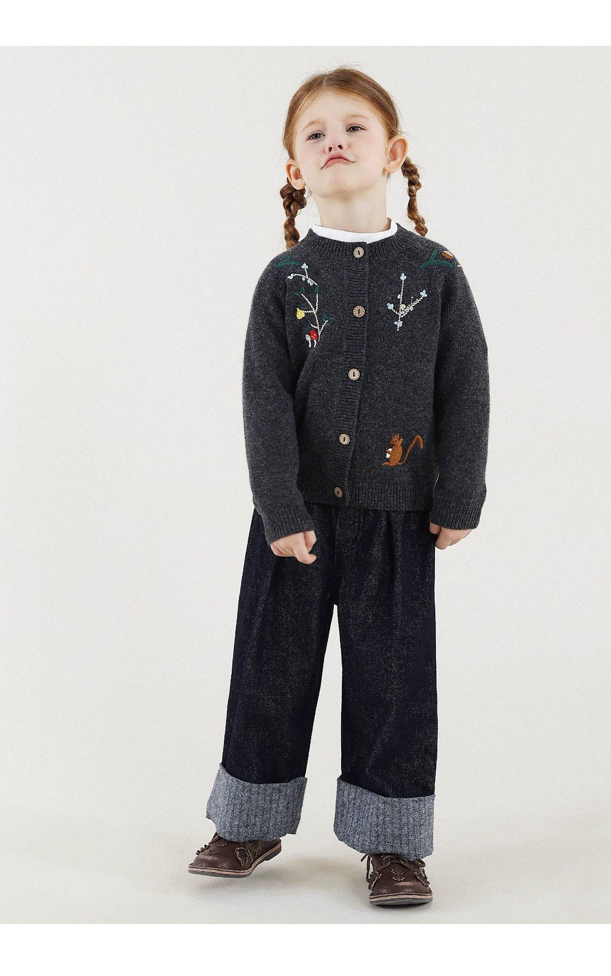 -長袖カーディガン ウール混紡 刺繍デザイン クルーネック【mh0011343】 - mamahalo shop - カーディガン・パーカー -  べビー服 - 子供服 - 男の子 - 女の子