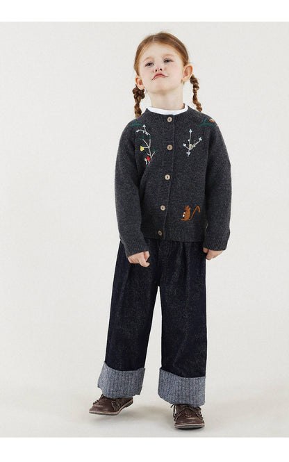 -長袖カーディガン ウール混紡 刺繍デザイン クルーネック【mh0011343】 - mamahalo shop - カーディガン・パーカー -  べビー服 - 子供服 - 男の子 - 女の子