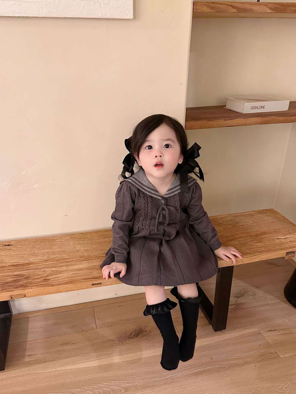 長袖ニットワンピース セーラー襟 プリーツスカート ベビー服【mh0011512】