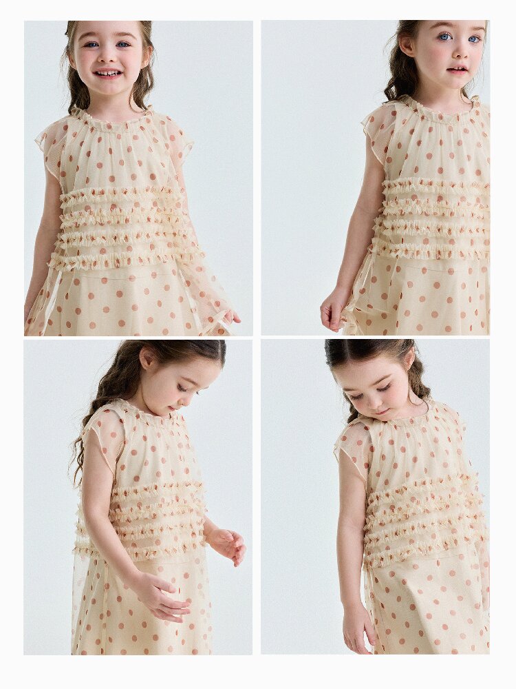 Polka Dot Ruffle Mesh Dress チュール フレンチスリーブワンピース【mh0013199】