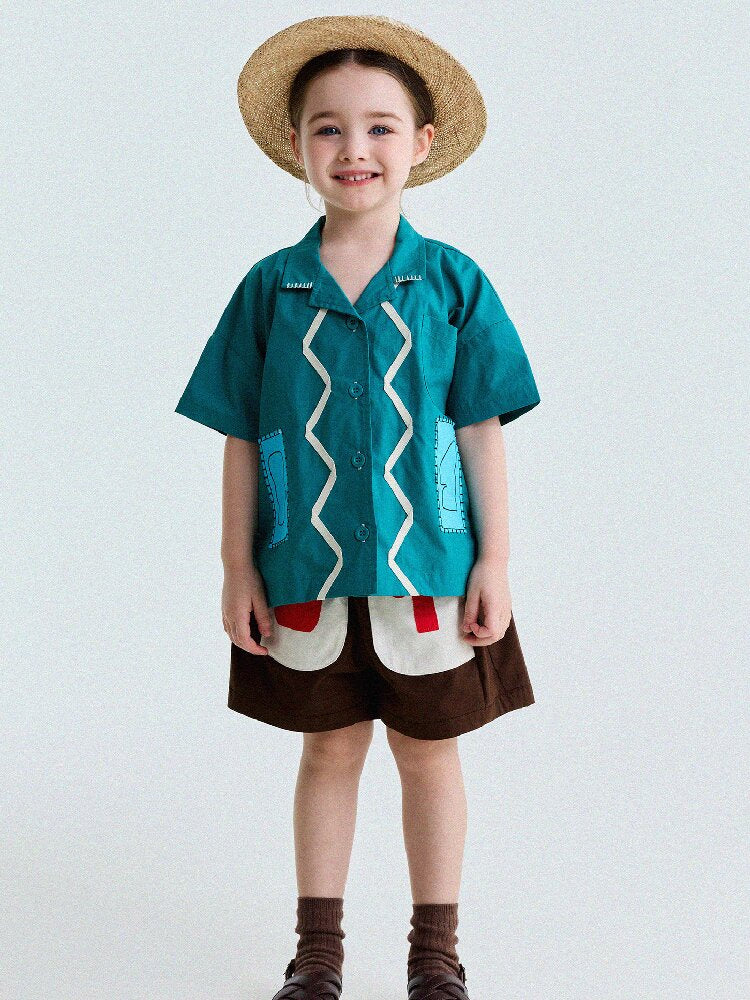 Retro Color-Blocking Short-Sleeved Cotton Shirt レトロ 半袖シャツ【mh0013207】