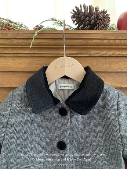 長袖ミドルコート ヘリンボーン柄 バイカラー襟 メルトン アウター【mh0011541】