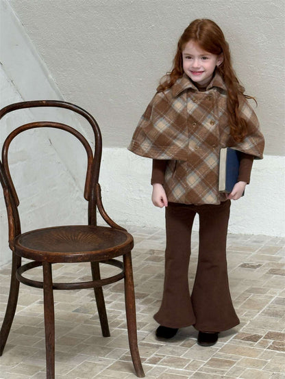 チェック柄ケープ マント風コート ウール調アウター 厚手防寒【mh0011445】