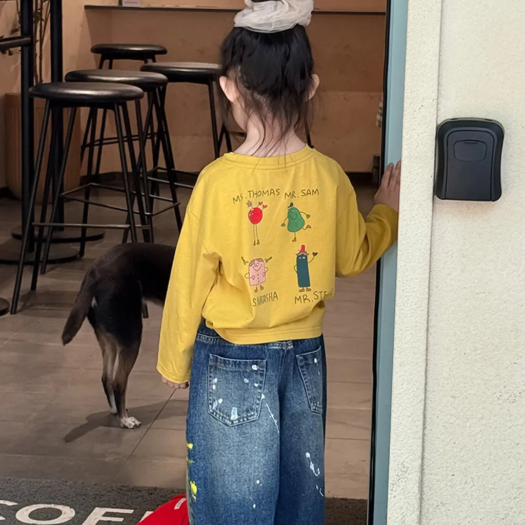 -落書き風キャラクターTシャツ ロゴ入りバックプリント長袖Tシャツ【mh0011065】 - mamahalo shop - 長袖Tシャツ -  べビー服 - 子供服 - 男の子 - 女の子