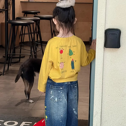 -落書き風キャラクターTシャツ ロゴ入りバックプリント長袖Tシャツ【mh0011065】 - mamahalo shop - 長袖Tシャツ -  べビー服 - 子供服 - 男の子 - 女の子