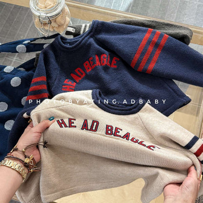 -長袖セーター ニット素材 ラグラン袖 刺繡ロゴ トップス【mh0011422】 - mamahalo shop - ニット・セーター -  べビー服 - 子供服 - 男の子 - 女の子