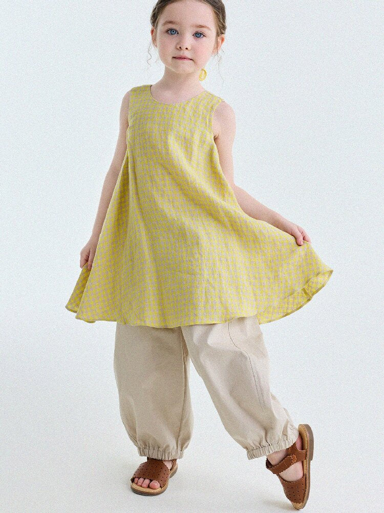 Gingham Plaid Linen Sundress チェック ノースリーブワンピース【mh0013186】