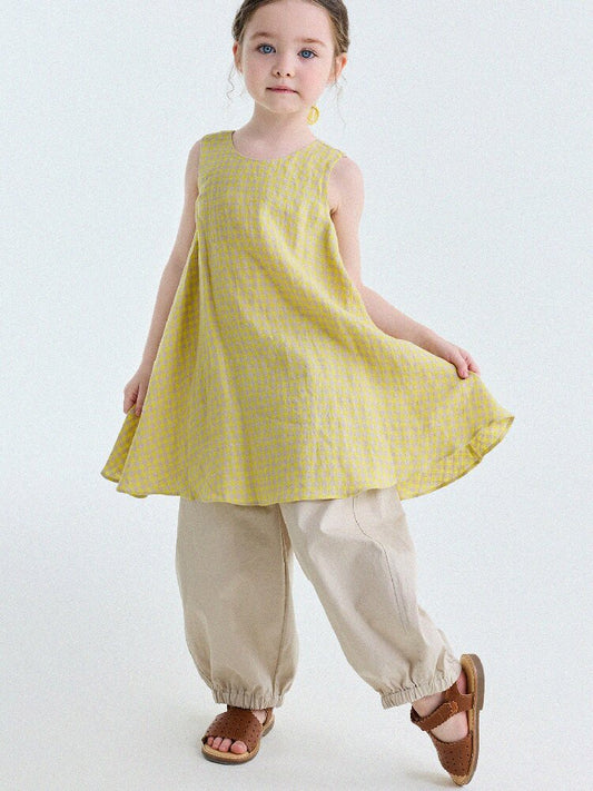 Gingham Plaid Linen Sundress チェック ノースリーブワンピース【mh0013186】